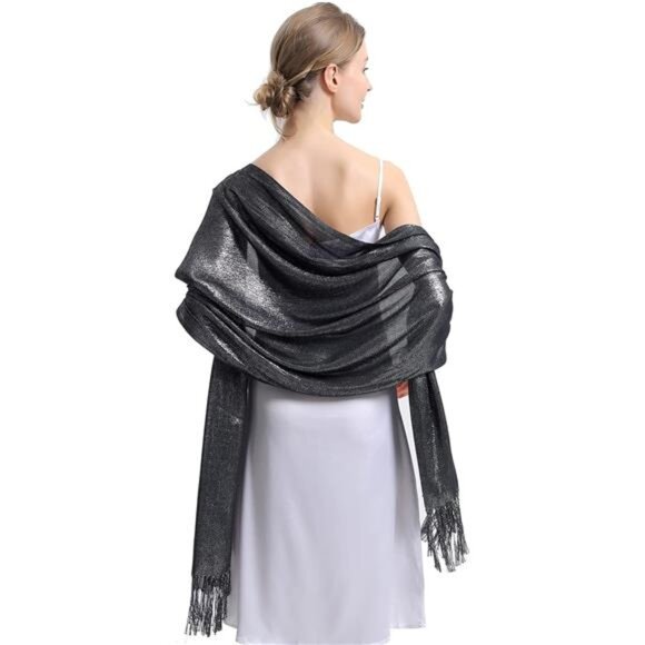 Sparkly Metallic Shawls Wraps, Silver Grey - Picture 3 of 6